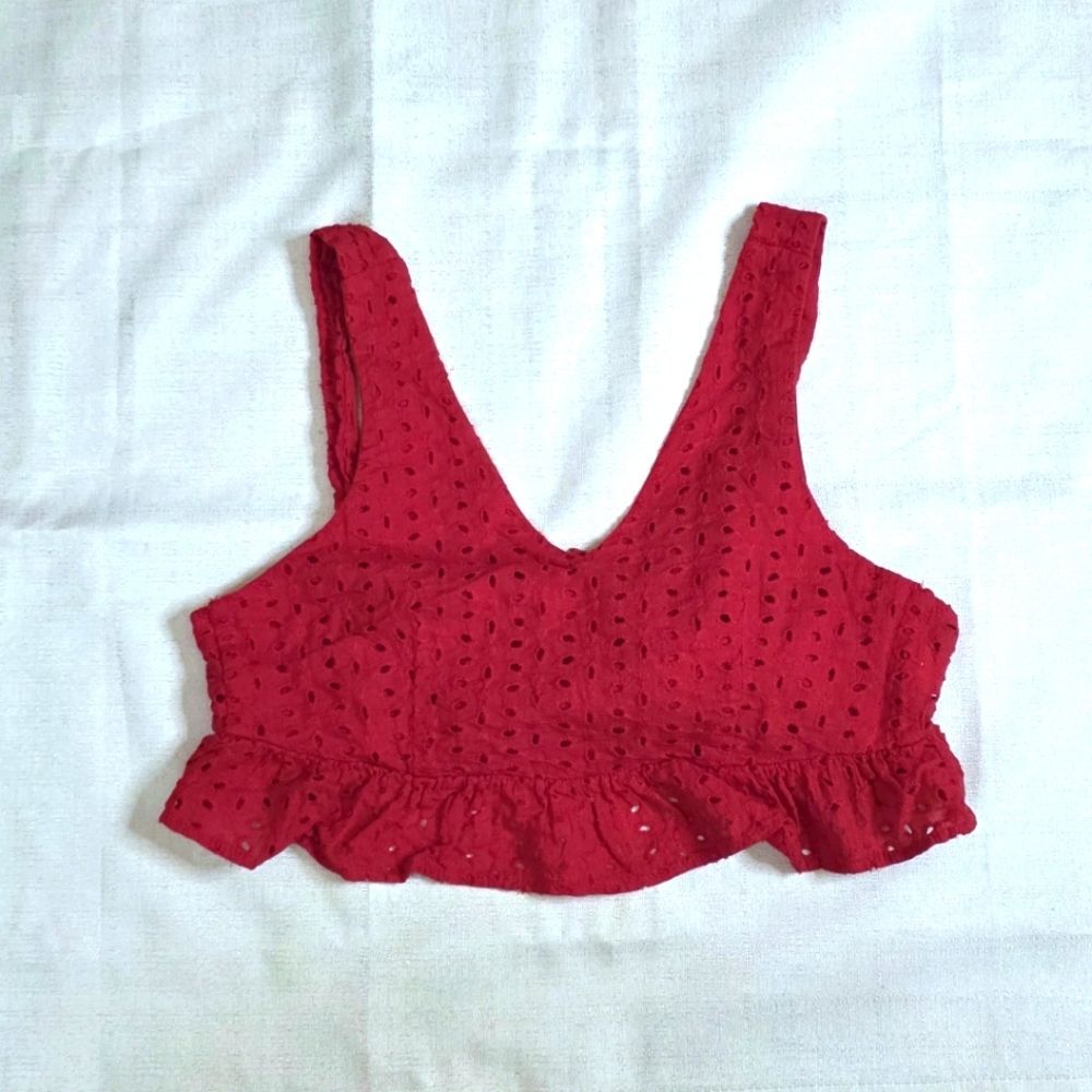 Shein Red Cropped Tie Back Sleeveless Top Size XS